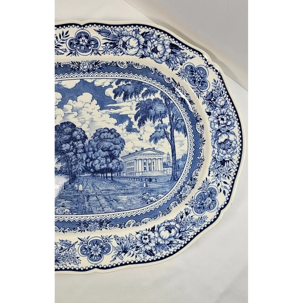 Vintage 1932 Wedgwood Yale University Blue Transferware‎ Serving Platter 20 x 16